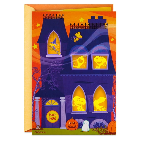 Hallmark Peanuts Musical Halloween Greeting Card with Light (Snoopy Abracadabra)