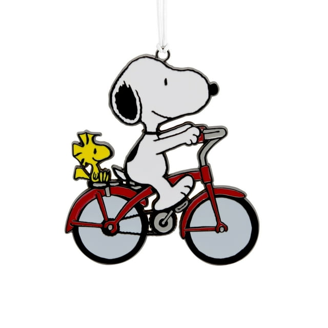 Hallmark Christmas Ornament (Peanuts Snoopy and Woodstock on Bicycle, Metal), 1 count