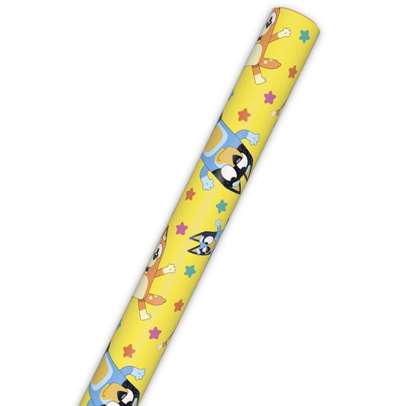 Hallmark Bluey and Bingo Wrapping Paper Roll (Starry Yellow) 17.5 sq. ft.