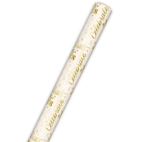 Hallmark Wrapping Paper Roll (Congratulations Messages on Cream Metallic) 17.5 sq. ft.