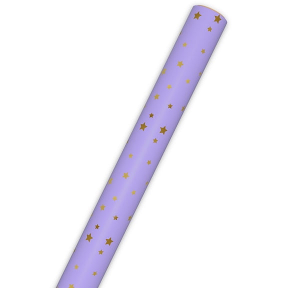 Hallmark Wrapping Paper Roll (Gold Stars on Lavender) 17.5 sq. ft.