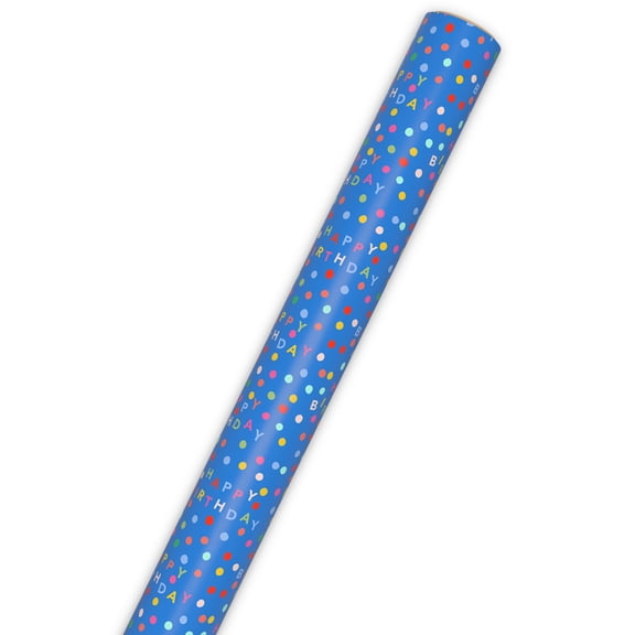 Hallmark Mini Wrapping Paper Roll (Happy Birthday Dots on Blue) 15 sq. ft.