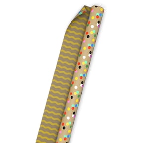 Hallmark Reversible Wrapping Paper Roll (Colorful Dots/Wavy Yellow Lines Kraft) 20 sq. ft.