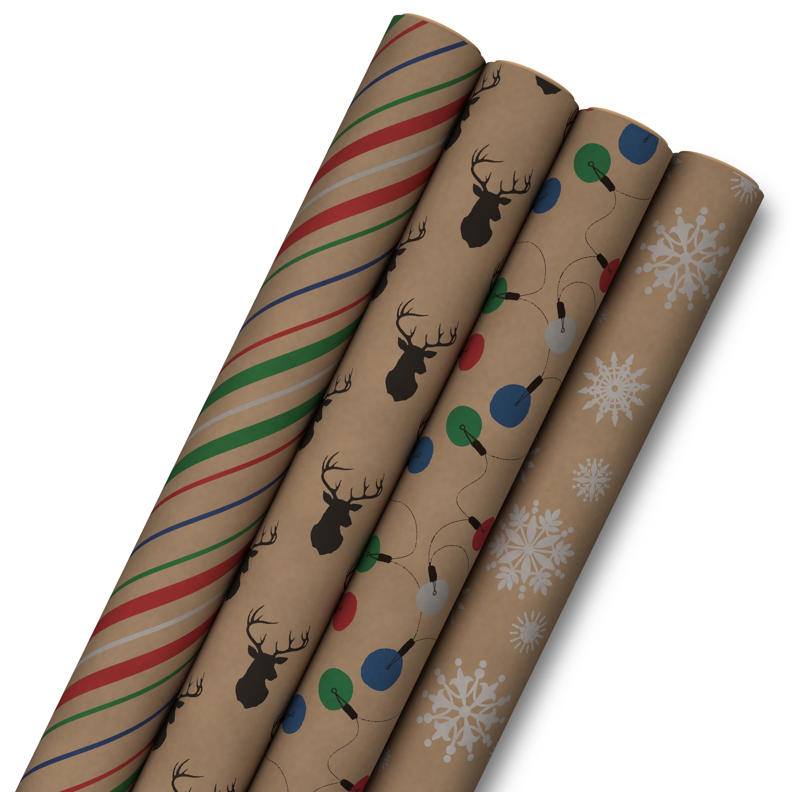 Hallmark Kraft Christmas Wrapping Paper(12 Folded Sheets with Sticker Gift  Tags)