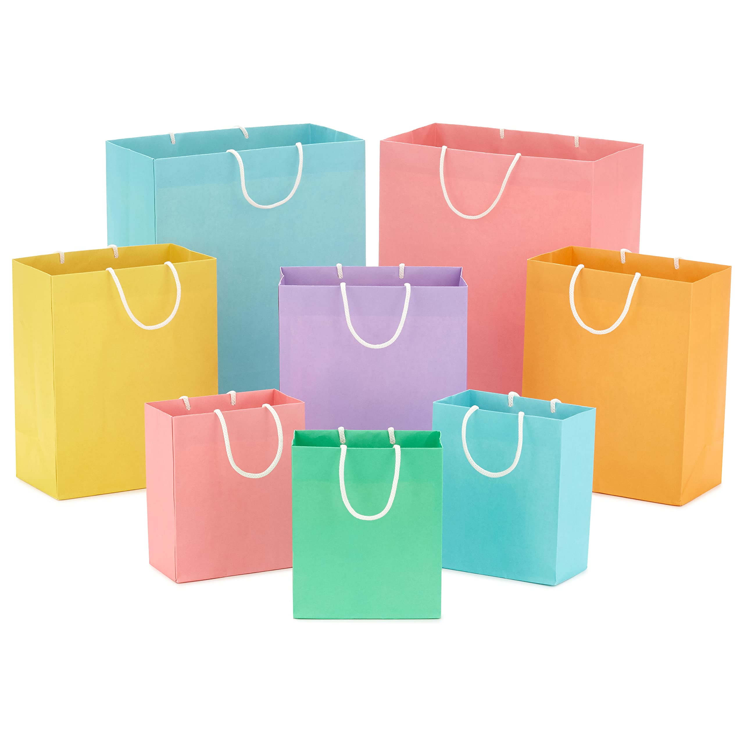 Pastel Recyclable Glossy Paper Gift Bag Assortment, 8 Count