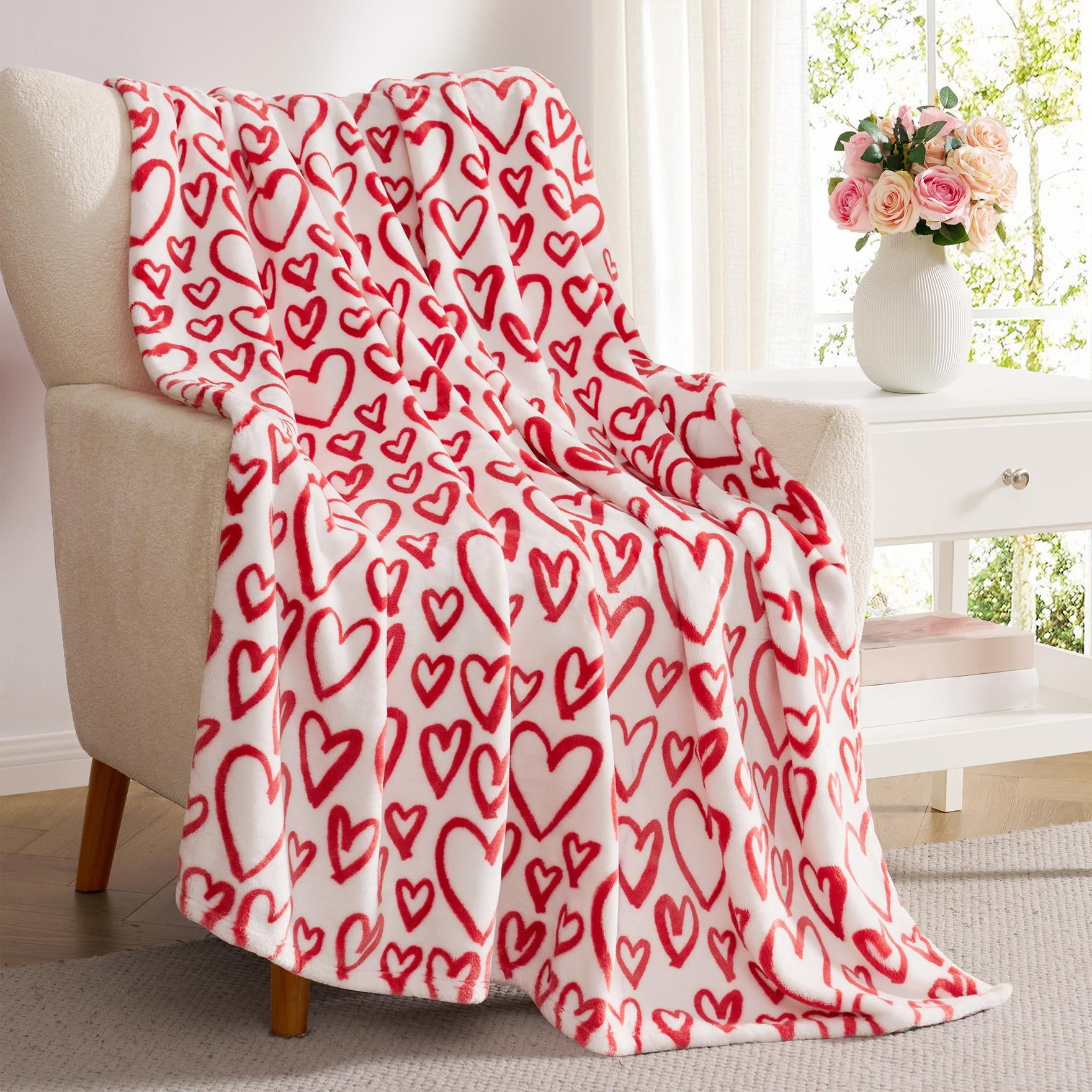 Hallmark Red/White Heartstring 50" x 70" Plush Throw Blanket