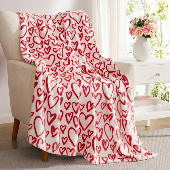 Hallmark Red/White Heartstring 50" x 70" Plush Throw Blanket