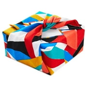 Hallmark Reusable Fabric Gift Wrap (1 Sheet: 26" x 26", Red, Yellow, Teal, Blue, Black Abstract) for Birthdays, Graduations, Baby Showers, Holidays