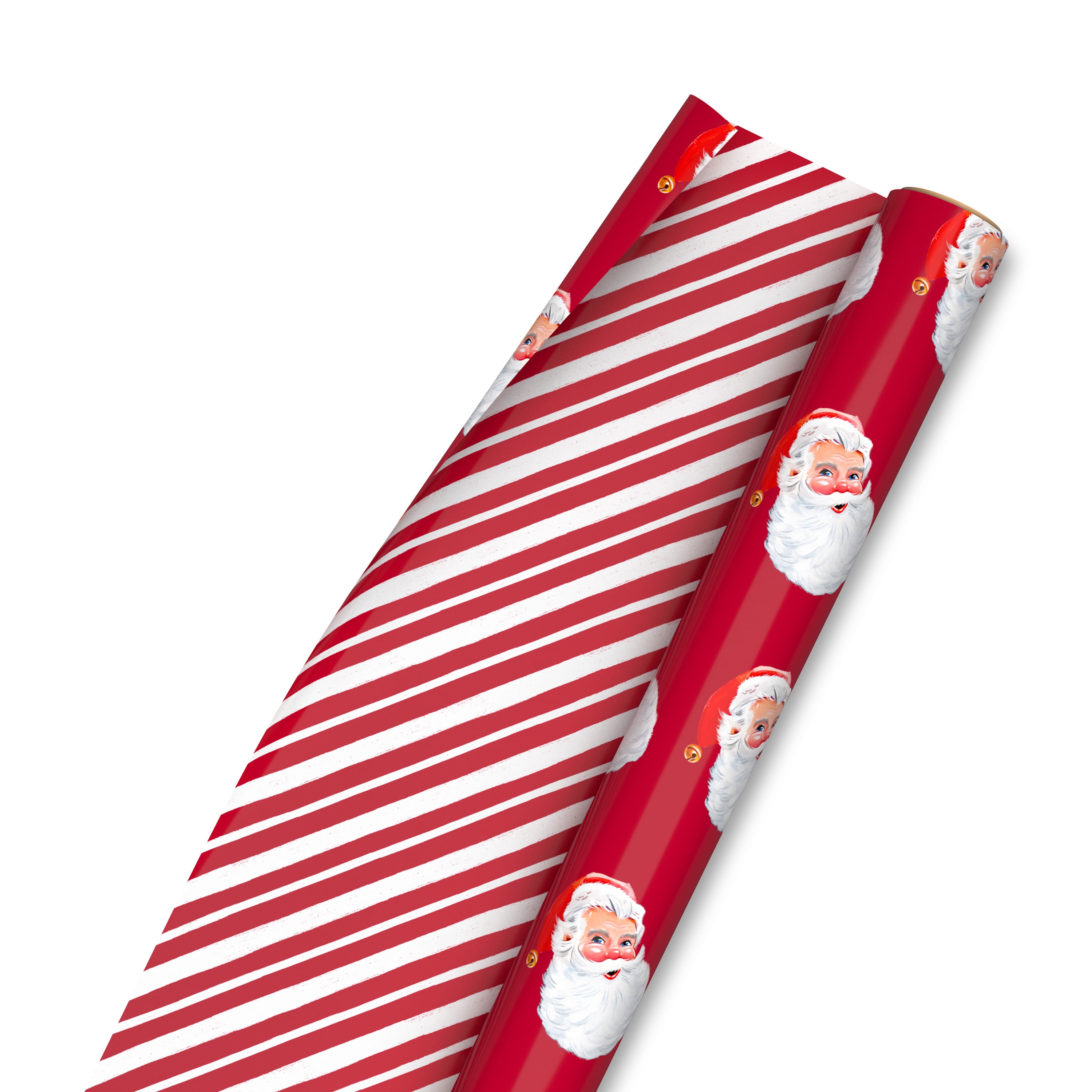 Hallmark Reversible Christmas Wrapping Paper (Santas/Peppermint Stripe)