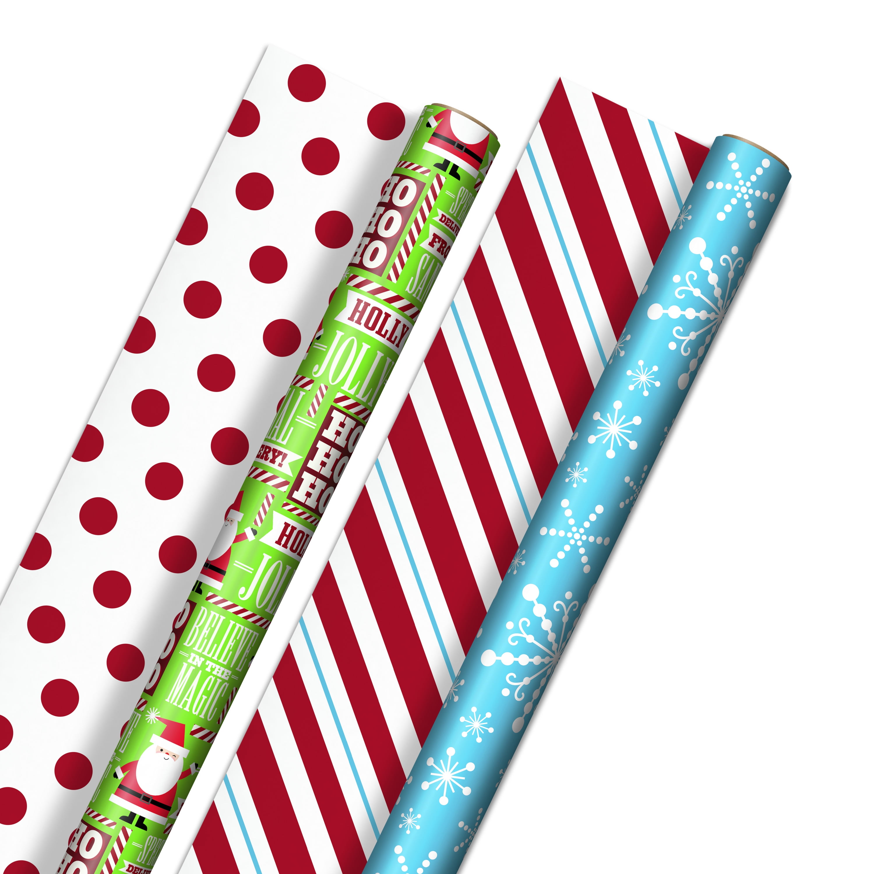 Hallmark Reversible Christmas Wrapping Paper for Kids - Bulk (2 Jumbo Rolls: 160 Sq. ft. ttl) Santa, Snowflakes, Stripes, Red Dots, Dual-Pack