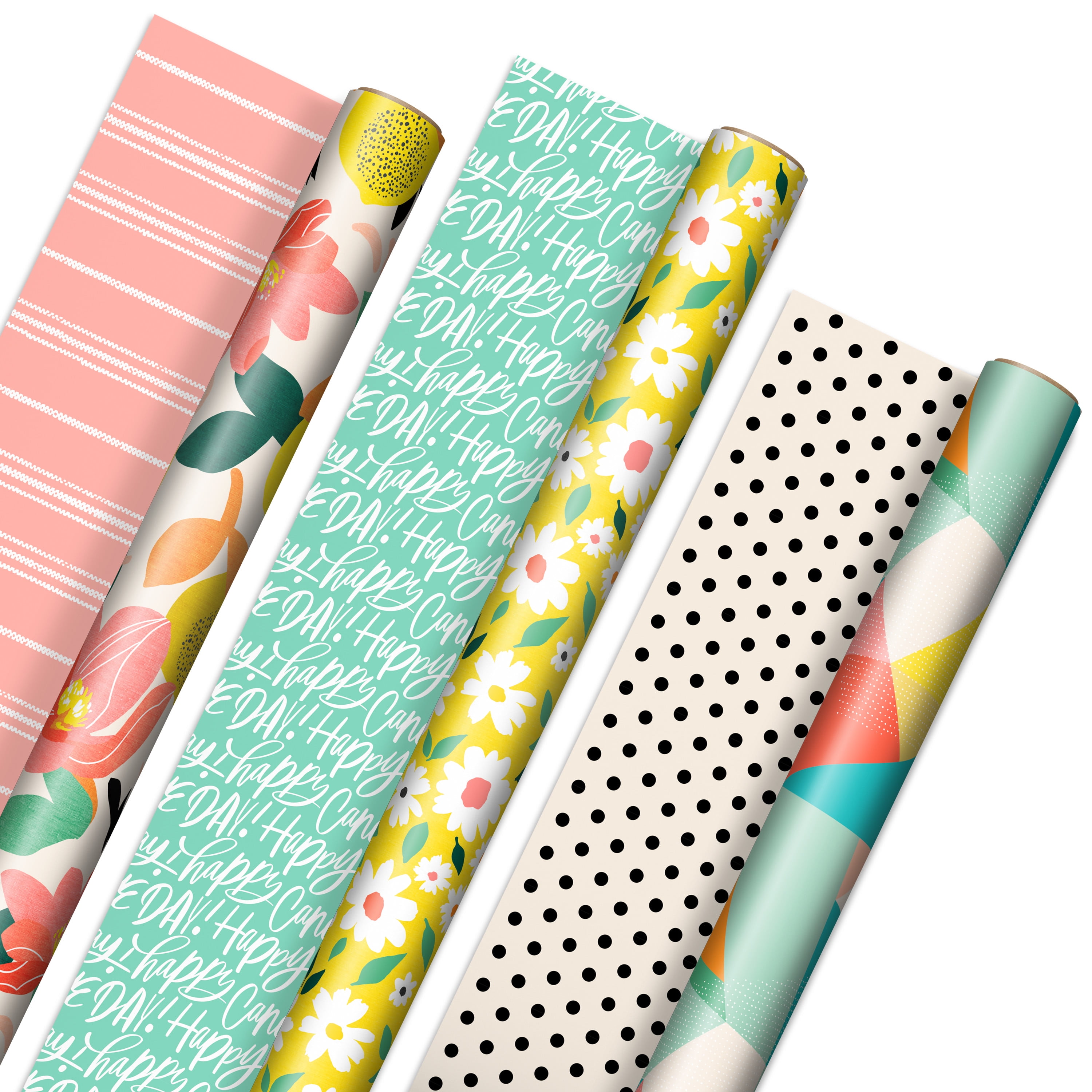American Greetings Reversible Birthday Wrapping Paper, Floral, Cupcakes, and Polka Dots (4 Rolls, 120 Sq. ft)