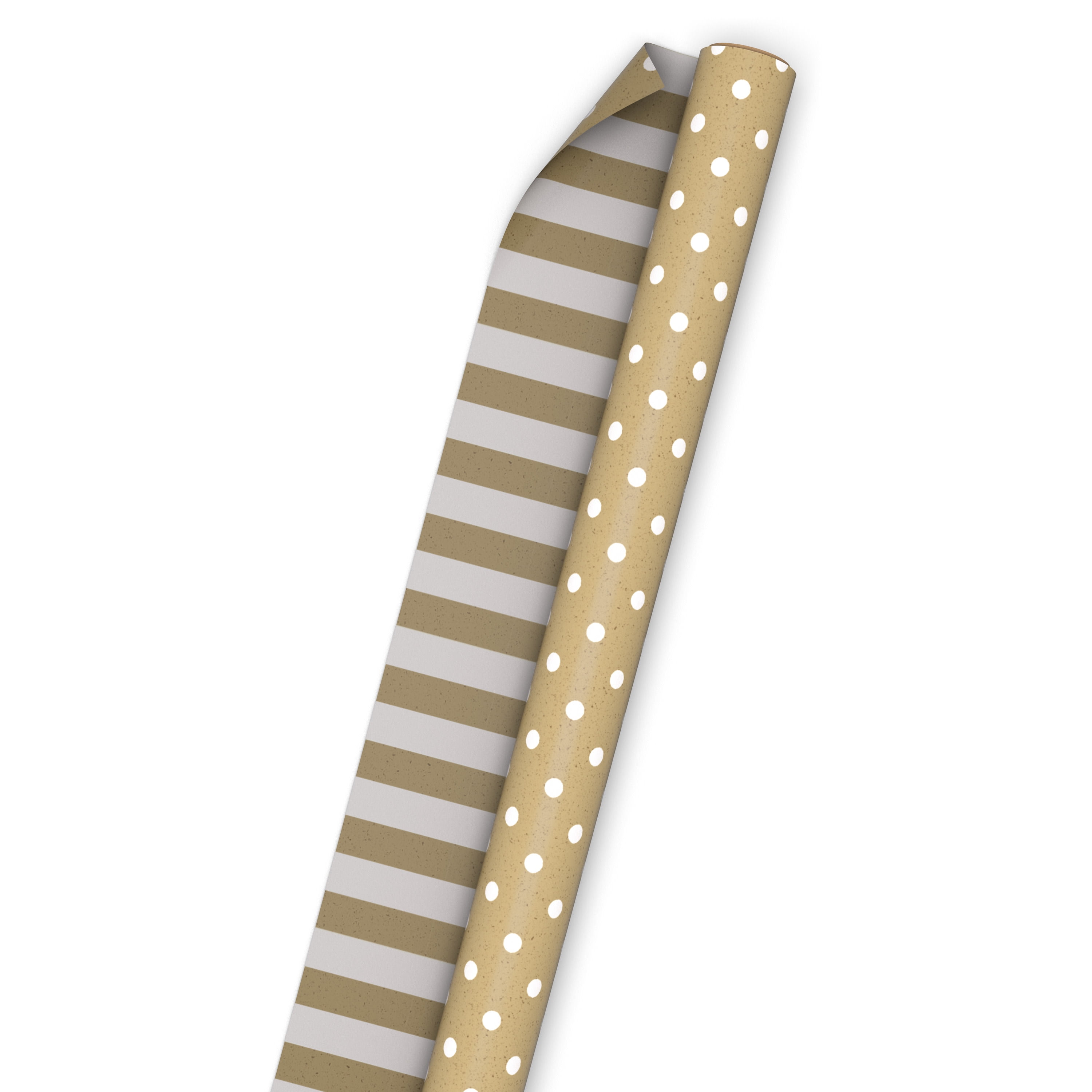 Hallmark Reversible Wrapping Paper Roll (Kraft Dots and Stripes) 20 Sq. ft.