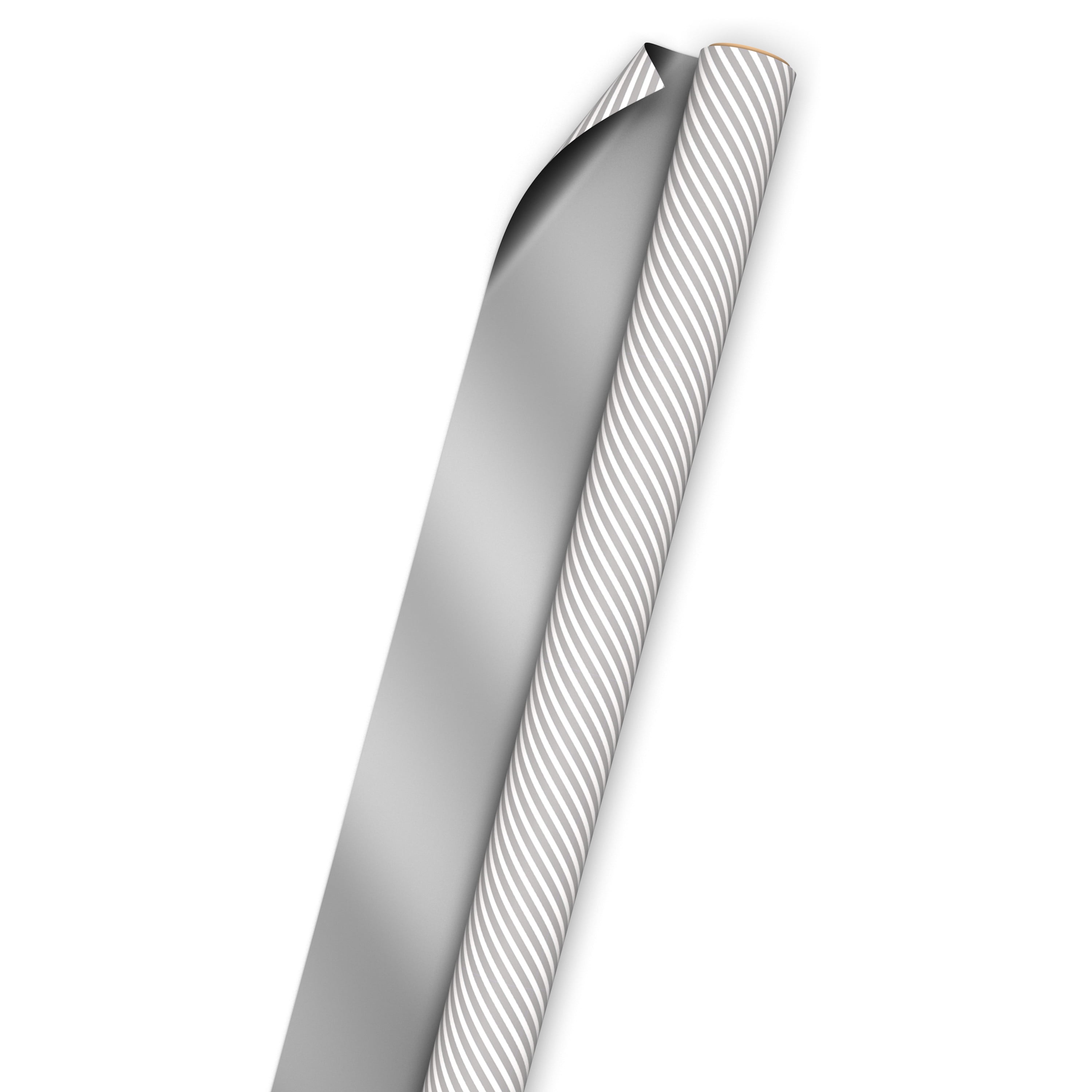 Hallmark Reversible Wrapping Paper Roll (Metallic Silver Solid and Stripes) 20 Sq. ft.