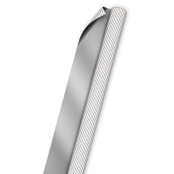 Hallmark Reversible Wrapping Paper Roll (Metallic Silver Solid and Stripes) 20 Sq. ft.