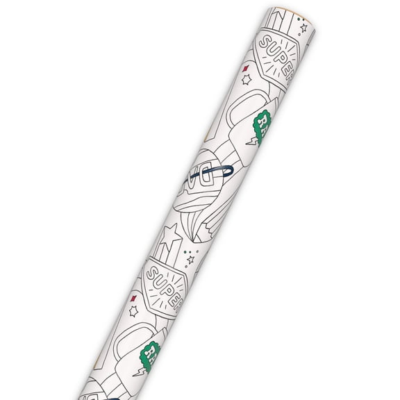 Hallmark Wrapping Paper Roll (Amazing Dad Badges Color-In) 17.5 sq. ft.