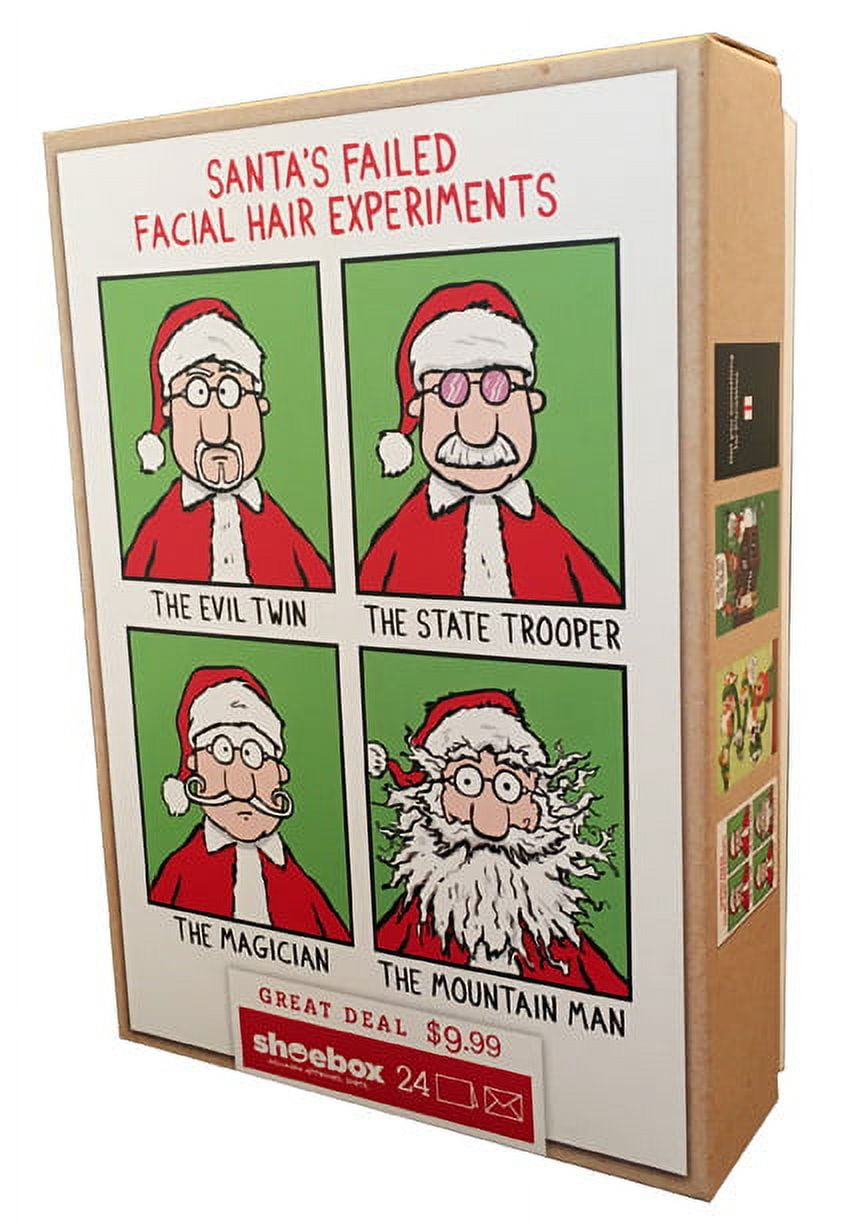 Hallmark Santa's Facial Hair Funny Shoebox Assortment Box of 24 Humorous Christmas Cards