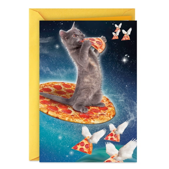 Hallmark Shoebox Funny Birthday Card (Galaxy Kitten With Pizza)