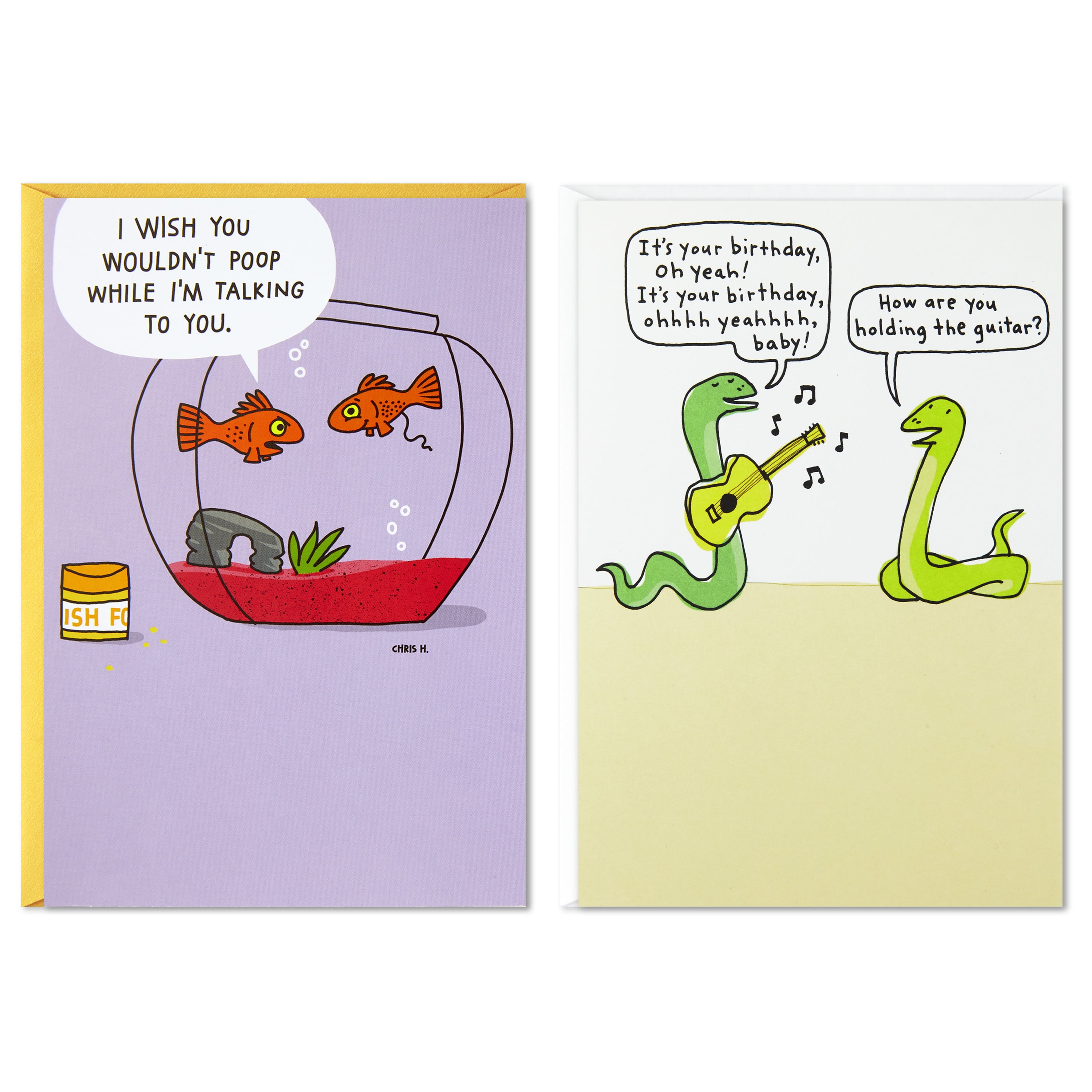 Hallmark Shoebox Pack of 2 Funny Birthday Cards (Snakes, Goldfish)