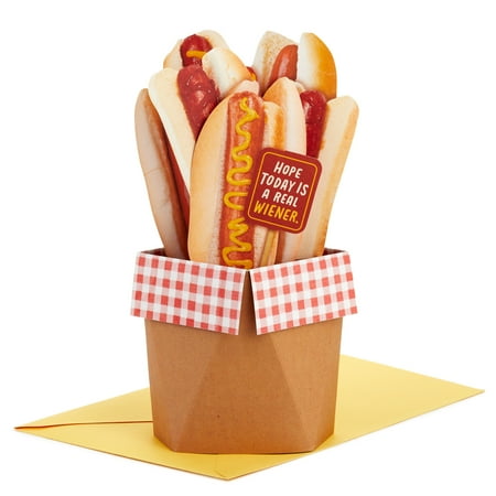 Hallmark Shoebox Paper Wonder Funny 3D Pop-Up Birthday or Encouragement Card (Hot Dogs, Hope Today is a Weiner)