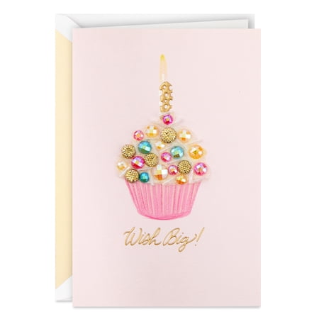 Hallmark Signature Birthday Greeting Card (Wish Big Pink Cupcake with Candle)