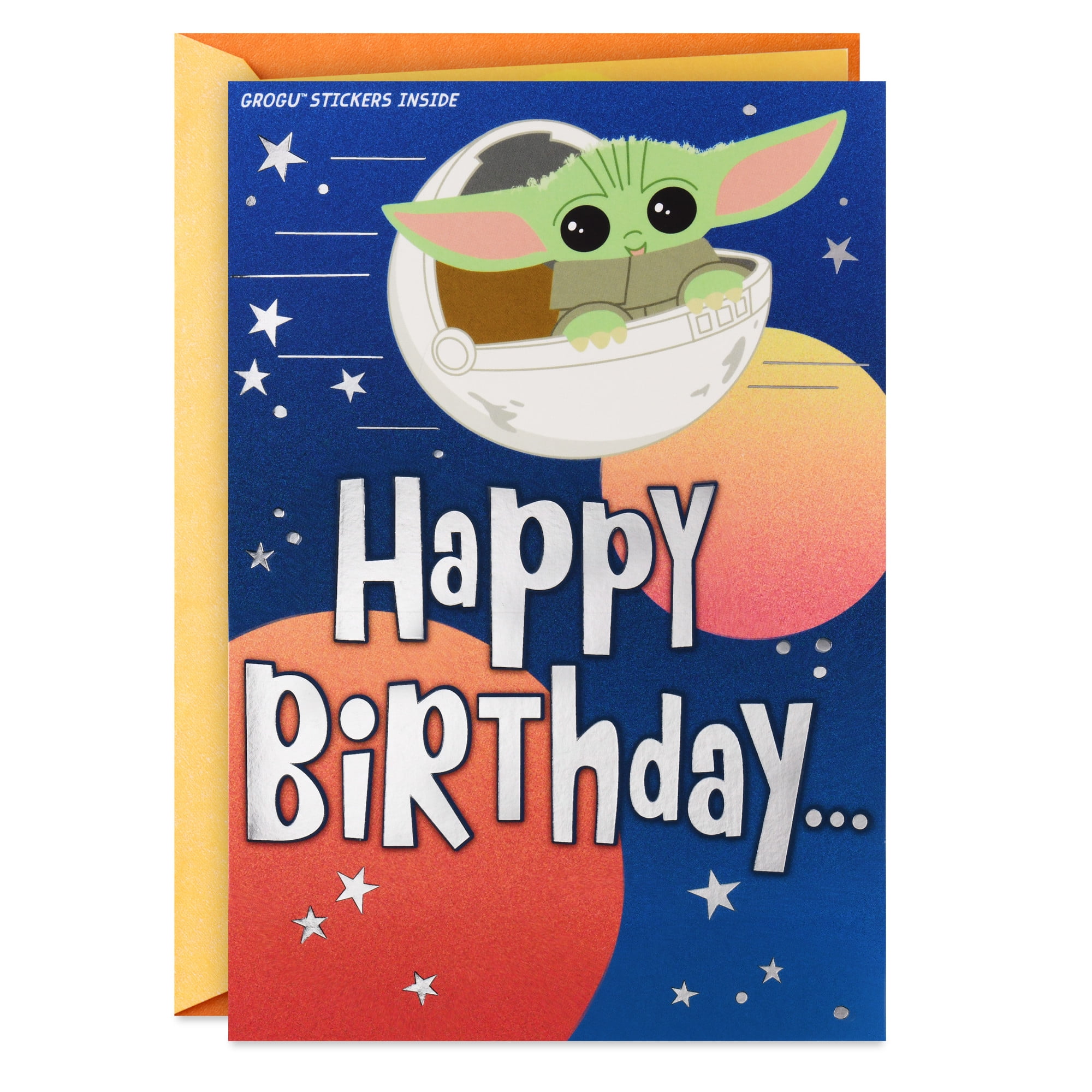Hallmark Star Wars: The Mandalorian Birthday Card for Kids With Stickers (Irresistibly Cute Grogu)