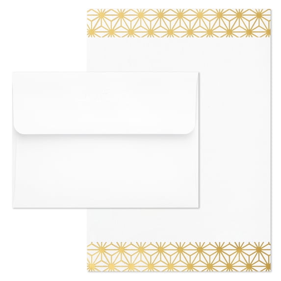 Hallmark Stationery, Gold Geometric Border, 80 Ct. with 40 Envelopes
