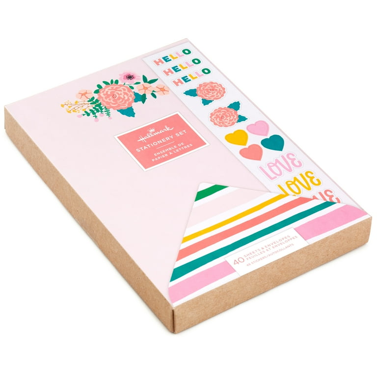 Hallmark Stationery Set With Stickers (Pink Floral), 40 ct