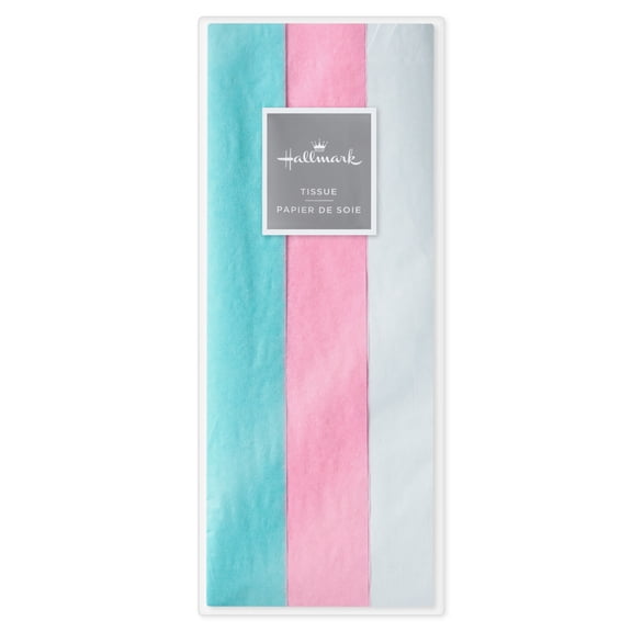 Hallmark Solid Assortment Tissue Paper (Aqua/Pink/White) 12 sheets total