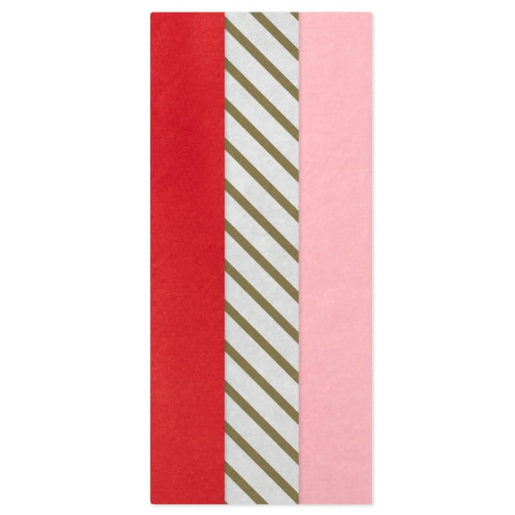 Hallmark 3-Pack Assortment Valentine's Day Tissue Paper (Red/Pink/Gold Stripe) 22 sheets