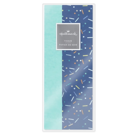 Hallmark 2-Pack Tissue Paper (Solid Aqua and Confetti on Navy Blue) 6 sheets total