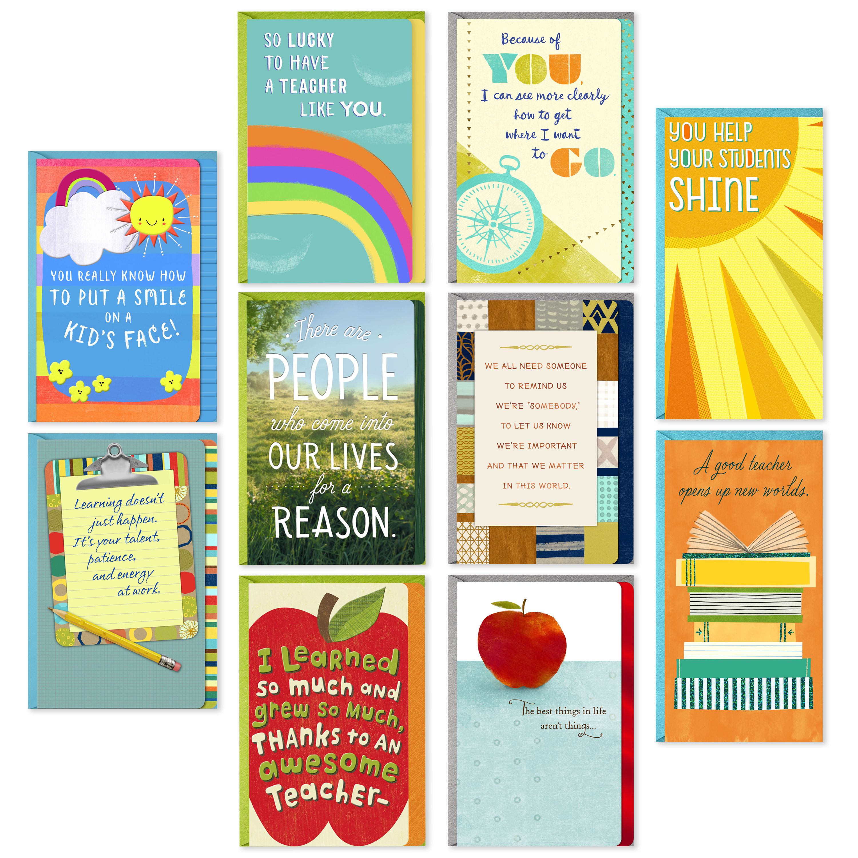 Hallmark Teacher Appreciation Cards Assortment for Preschool, Kindergarten, Elementary School, Graduation or Back to School (10 Cards and Gift Card Holders with Envelopes) - image 1 of 11