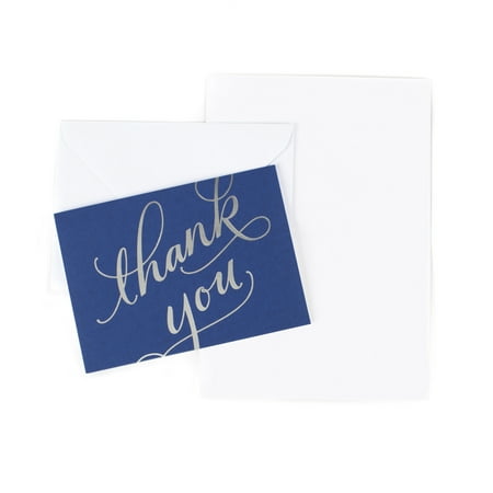Hallmark Thank You Notes, Greeting Cards (Silver Foil Script 40 Cards and Envelopes)