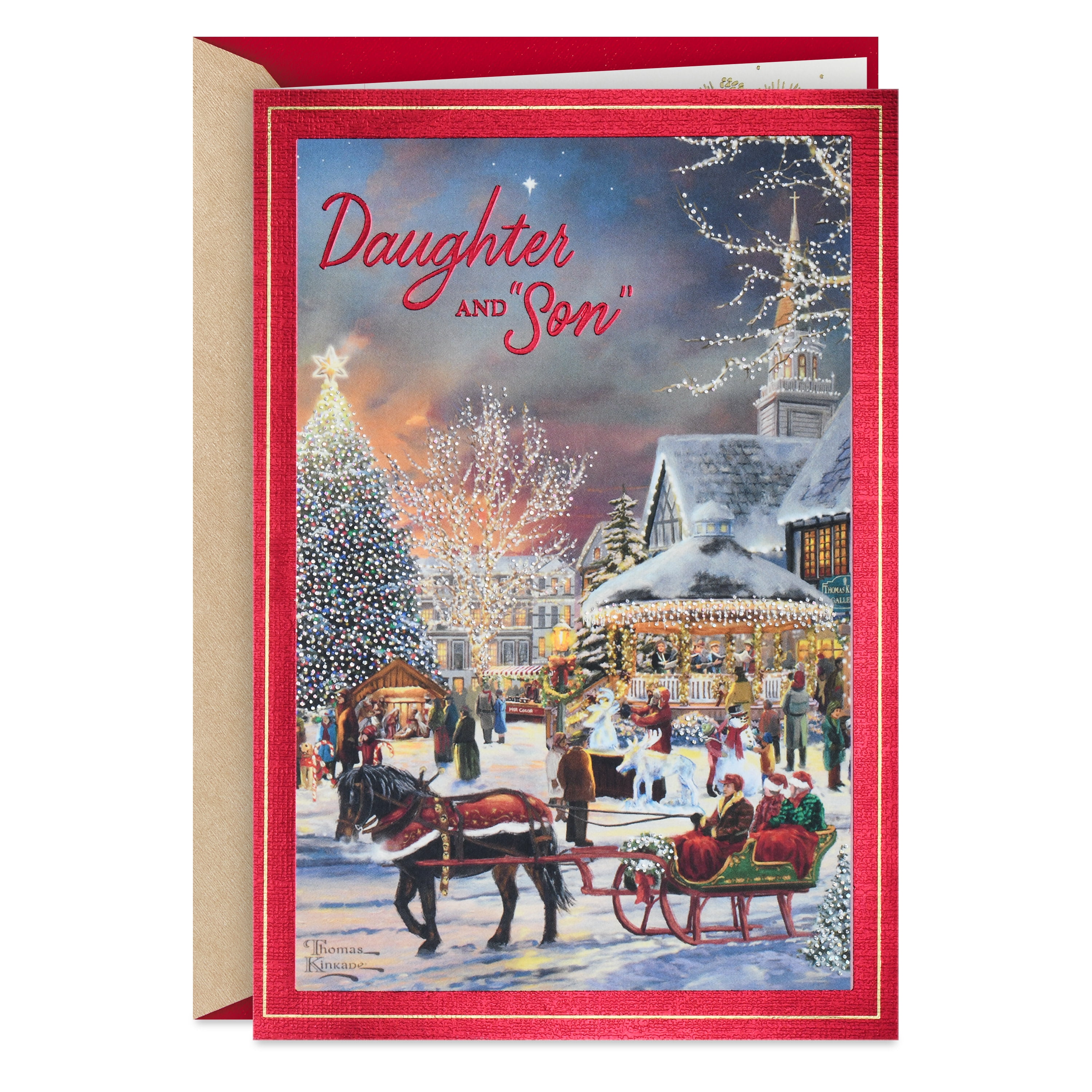 Hallmark Thomas Kinkade Christmas Greeting Card for Daughter and Son-in-Law (Family Is a Gift)