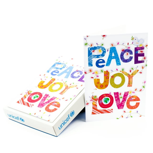 Hallmark UNICEF Christmas Boxed Cards, Peace Joy Love Lettering (12
