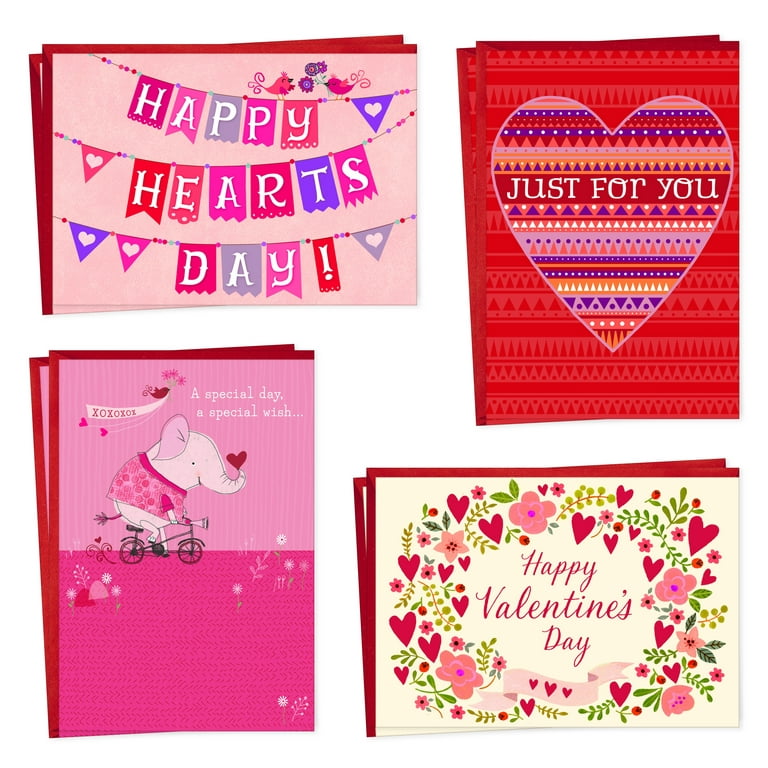 8 Valentine Heart Cards with Heart Envelopes, Reversible