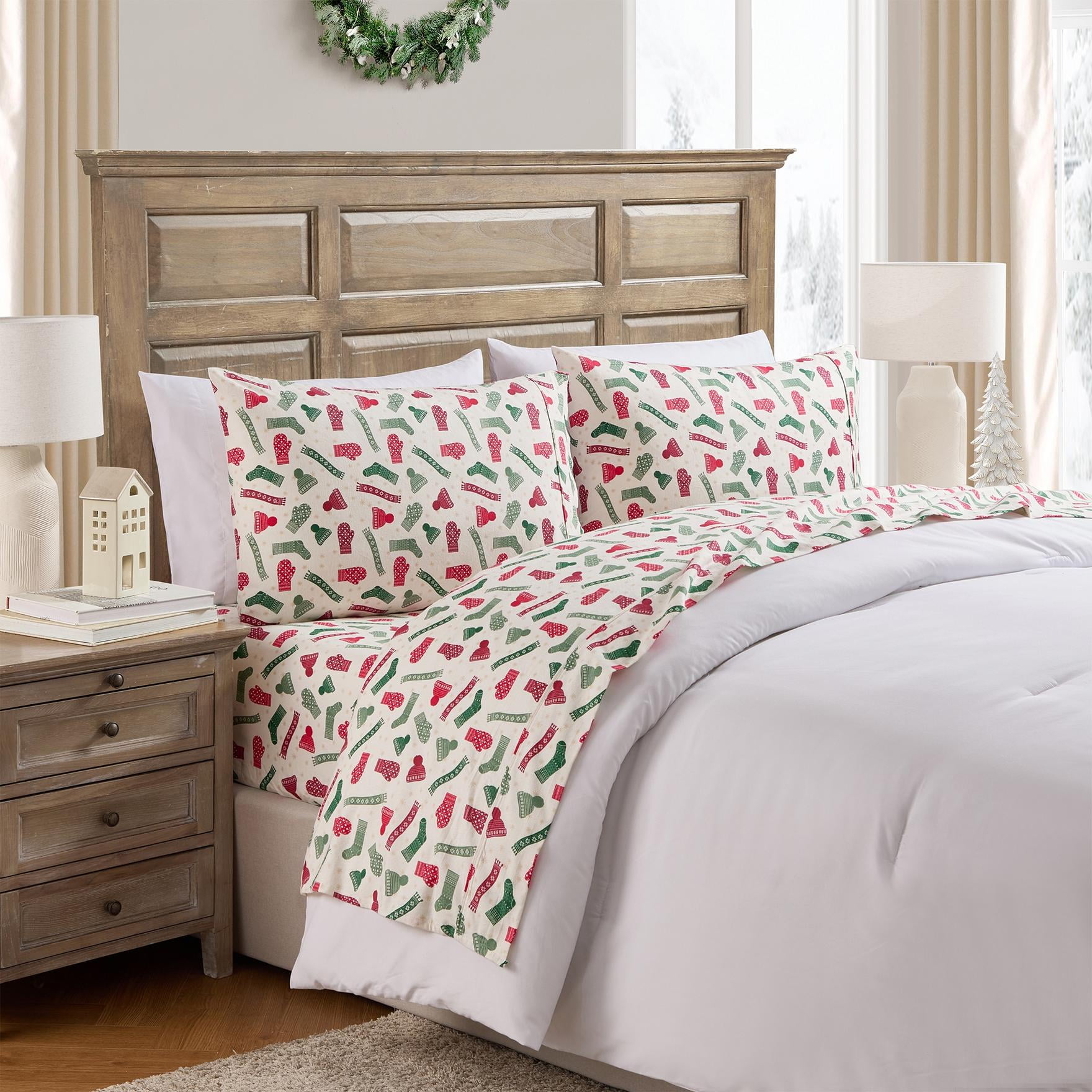 Hallmark Winters 4-Piece Adult Multi Brushed Cotton Flannel Bed Sheet Set, Queen