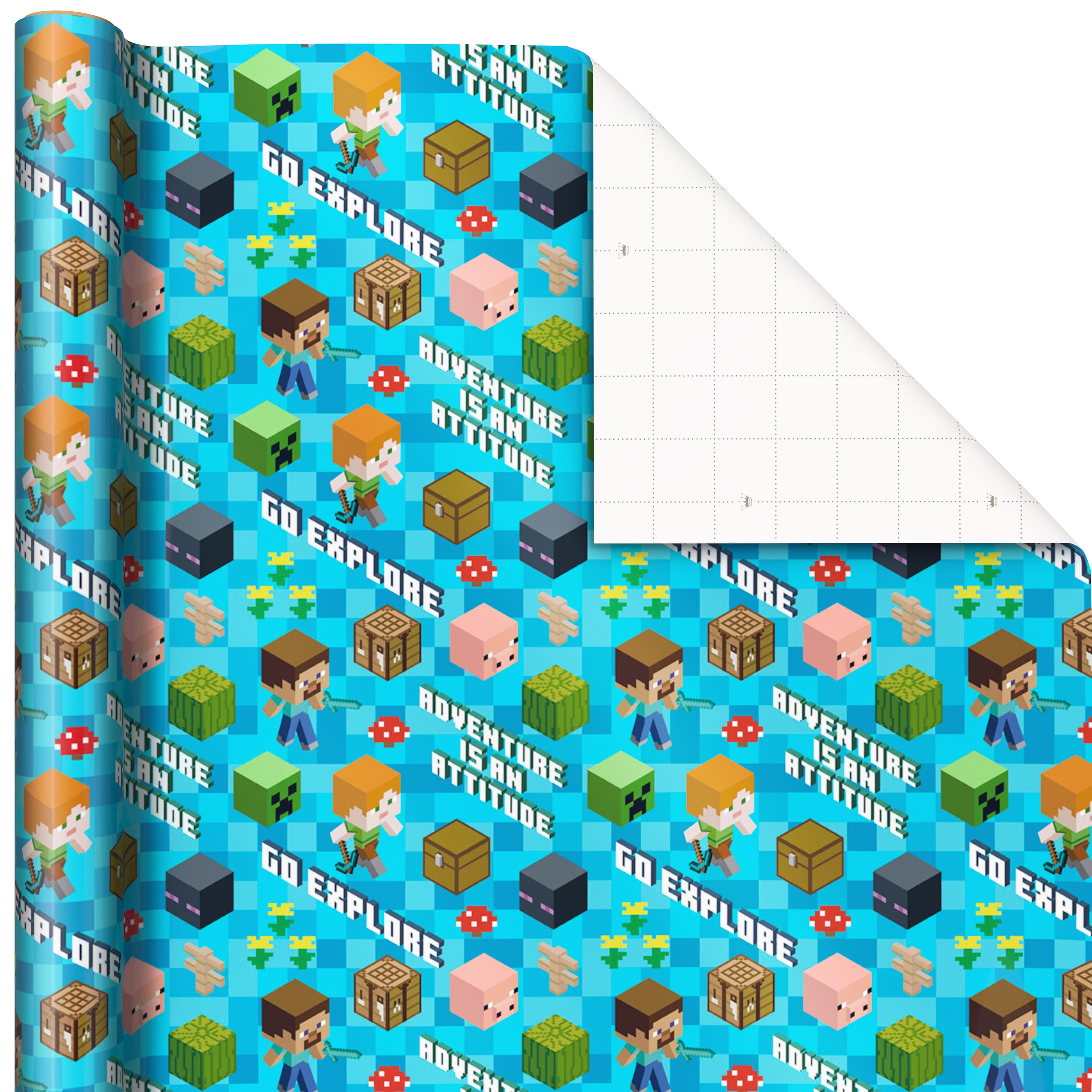 Hallmark Wrapping Paper, 20 Sq. ft. (Minecraft Adventure on Blue)