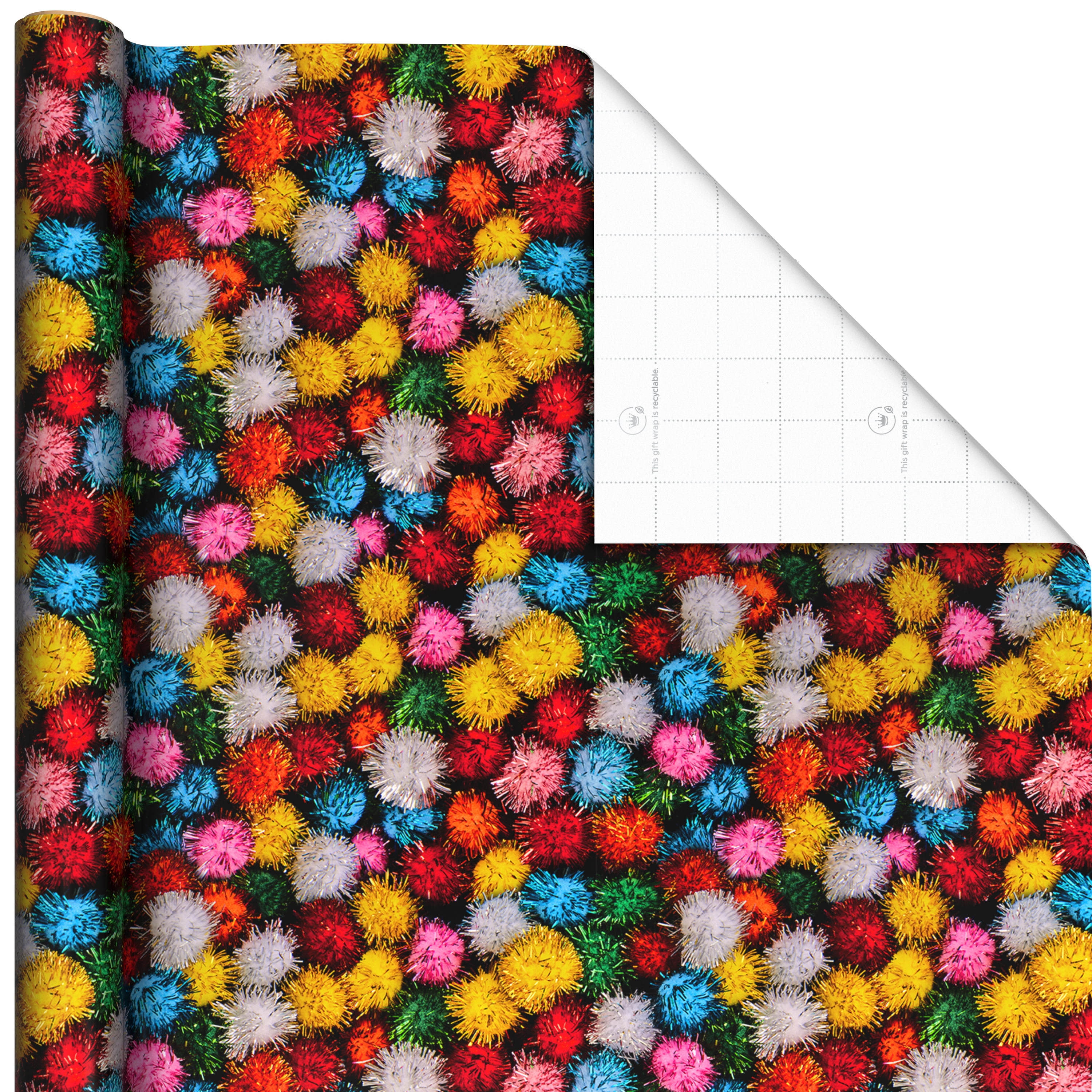 Hallmark Wrapping Paper Roll (Colorful Pom-Poms) 20 sq. ft.