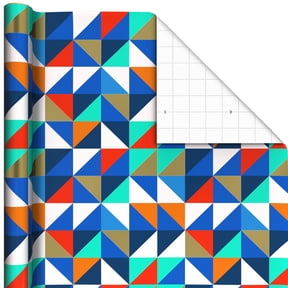 Hallmark Wrapping Paper Roll (Metallic Gold and Colorful Triangles Geometric) 17.5 Sq. ft.