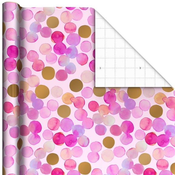 Hallmark Wrapping Paper Roll (Watercolor Pink and Purple Dots) 20 sq. ft.