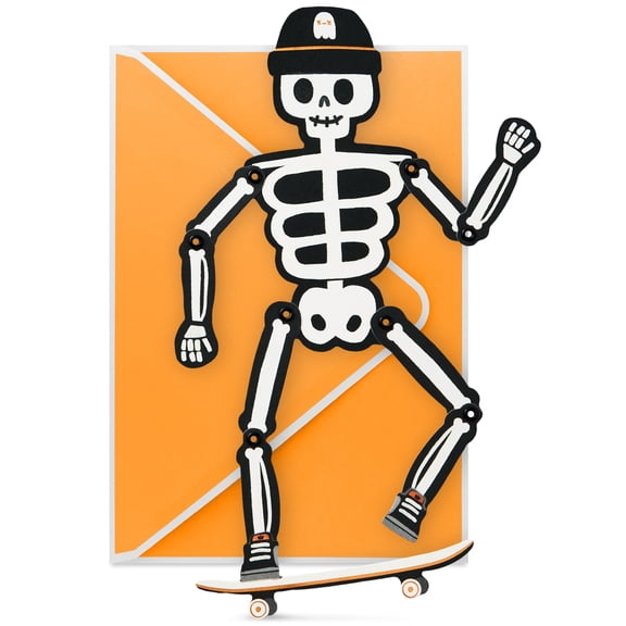 Hallmark Paper Craft Halloween Card (Poseable Skeleton on Skateboard)