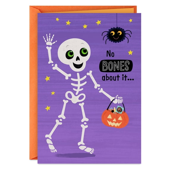 Hallmark Halloween Card Kid (Trick-or-Treating Skeleton Spider), 1 Count