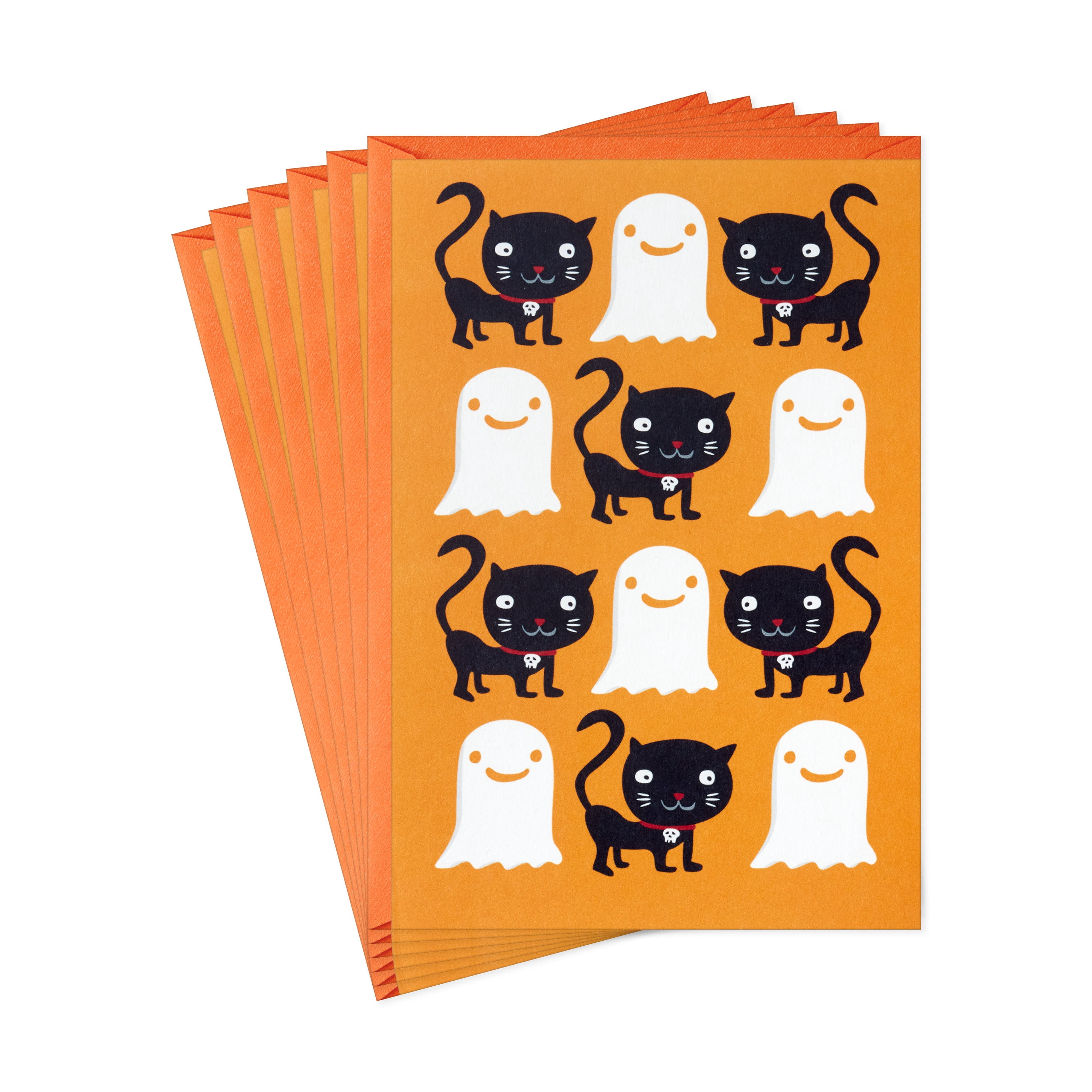 Hallmark Halloween Cards (Checkerboard Ghosts and Black Cats), 6 Count
