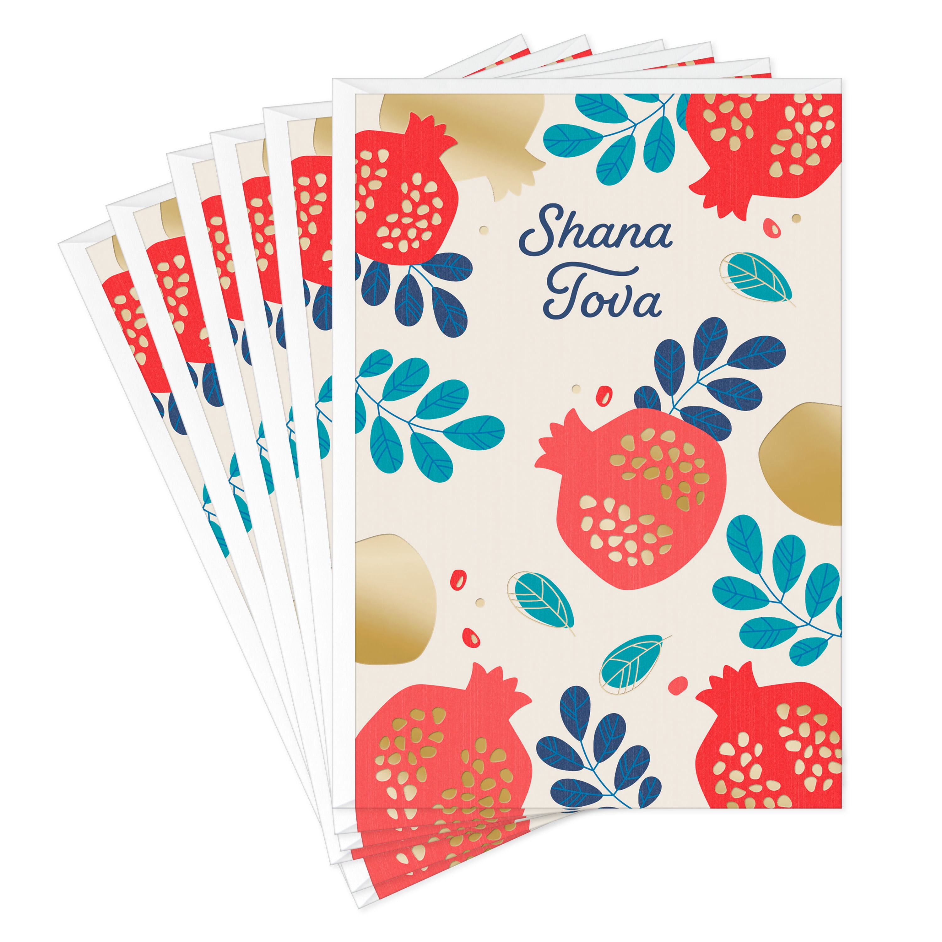 Hallmark Tree of Life Rosh Hashanah Cards (Red Gold Pomegranates), 6 Count