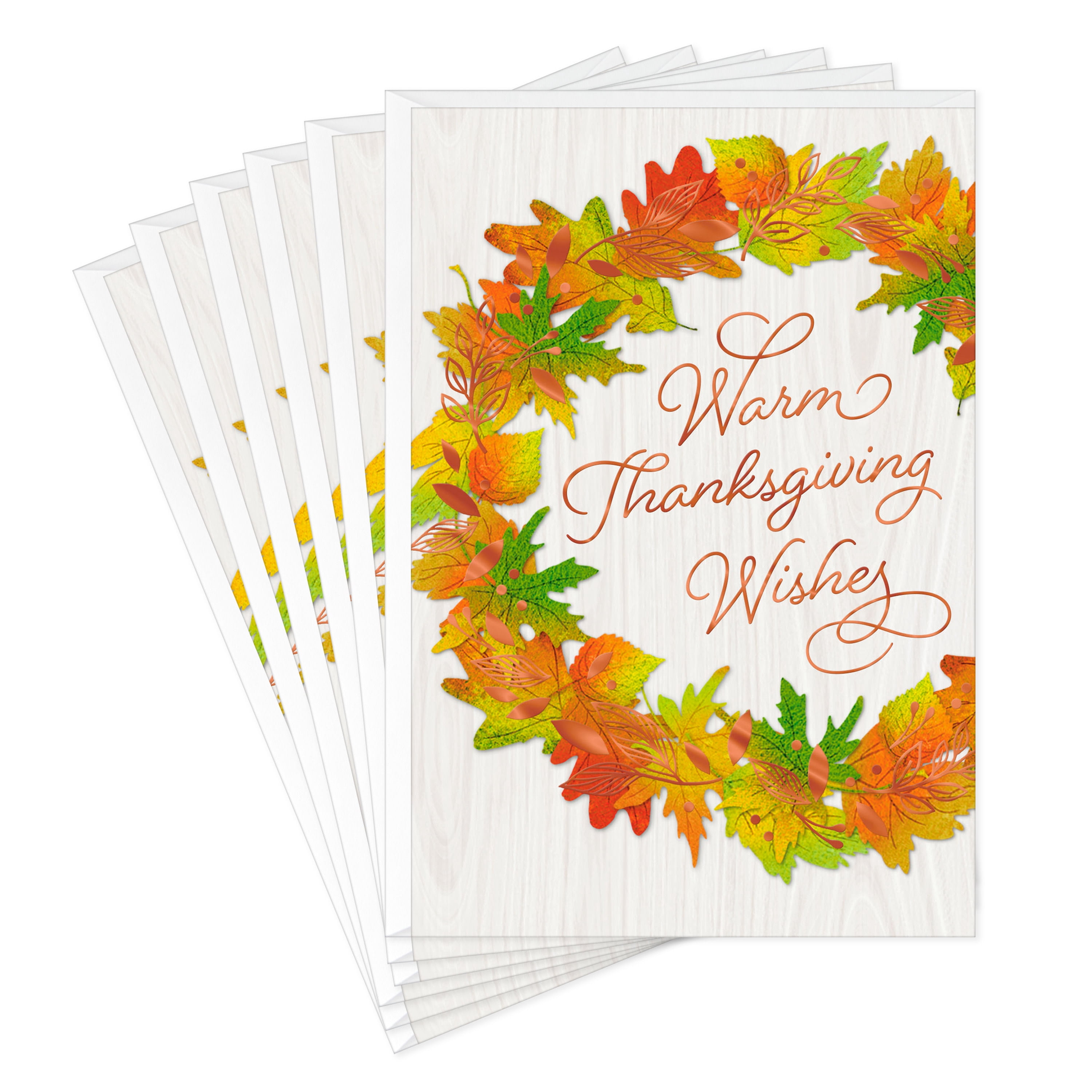 Hallmark Thanksgiving Cards (Autumn Wreath on Wood Plank), 6 Count