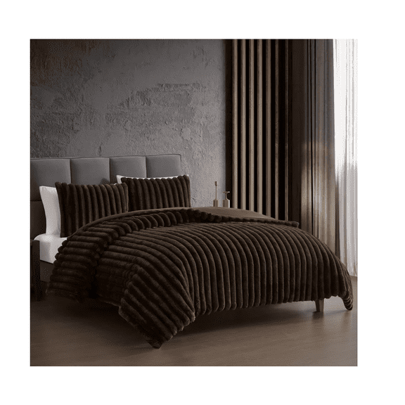 Hallmart Collectibles 3-Piece Faux Fur Queen Comforter Set, Brown