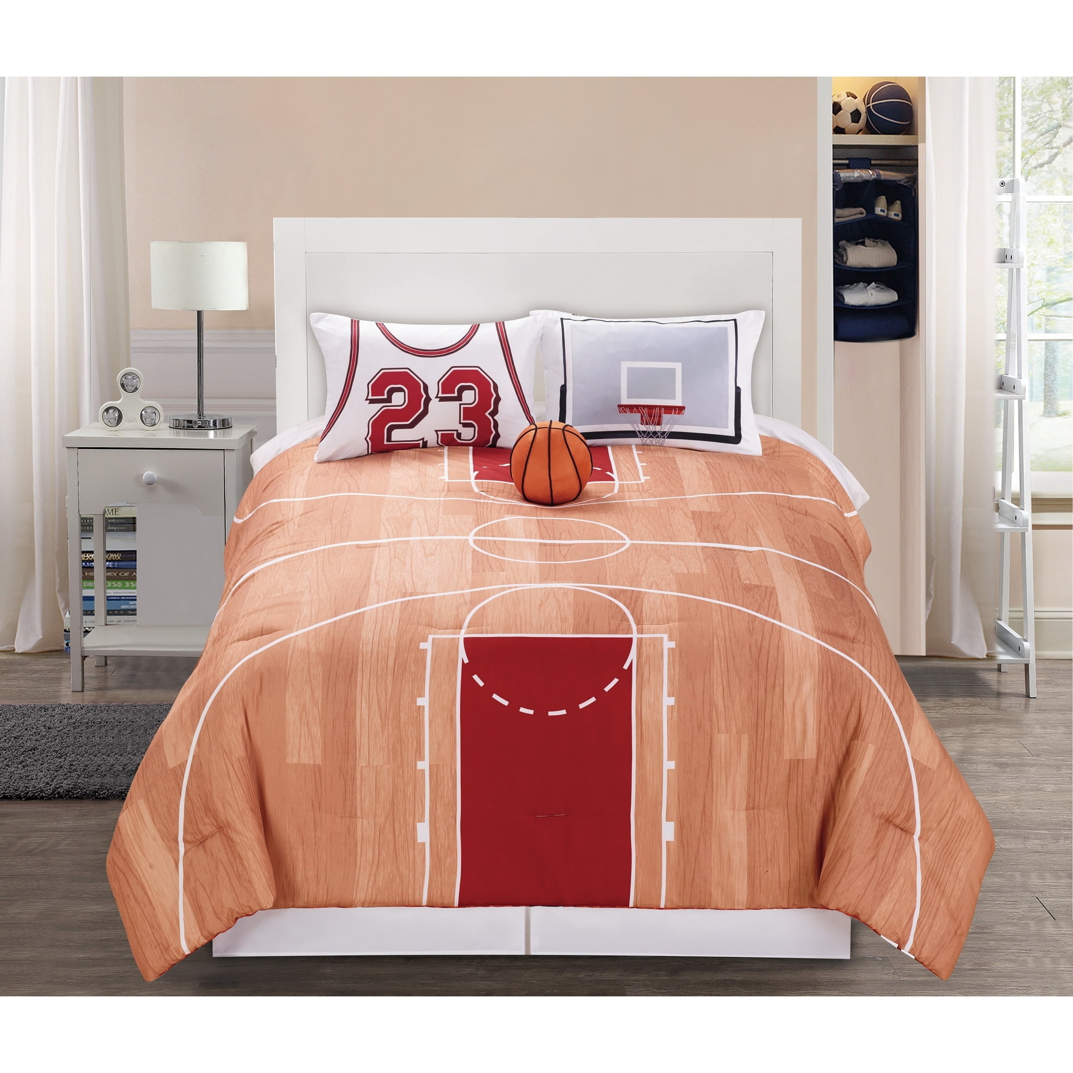 Twin Brown Basketball Print Reversible Comforter Set