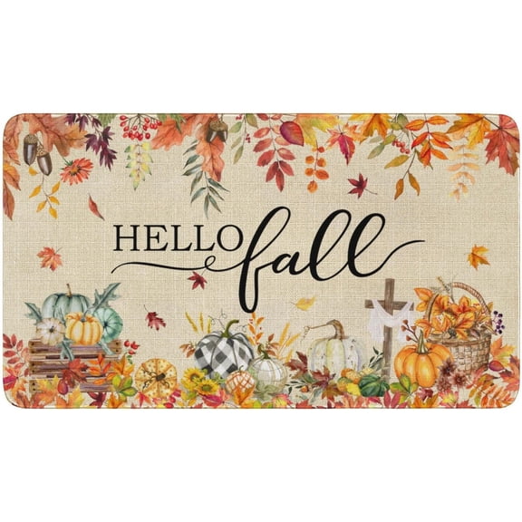 Hallo Fall Door Mat 17x30Inch, Fall Pumpkin Maple Leaf Doormat, Indoor Outdoor Entry Floor Mat Non-Slip Welcome Party Thanksgiving Decor Mat