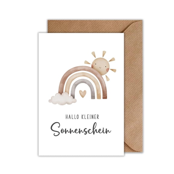 Hallo Kleiner Sonnenschein Baby Greeting Card with Rainbow & Sun Design – Perfect for Newborns, Christenings, and Celebrations – Envelope Included