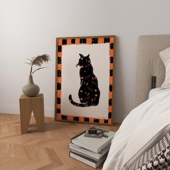 Hallo.Ween Cat Silhouette Print Poster, Hallo.Ween Horror Vintage, Trendy Retro Print, Cat Illustration, Mid Century Modern Kitchen Wall Art UNFRAMED PAPER POSTER, Home Decor, Vintage Gift